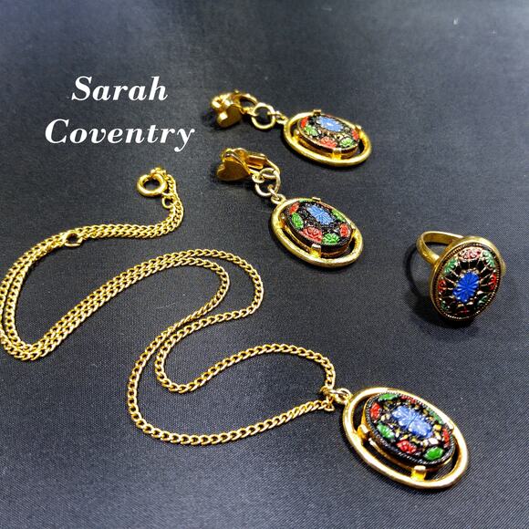 Sarah Coventry Light of the East Jewelry Set, Necklace Earrings Ring, 1970s - Picture 1 of 10